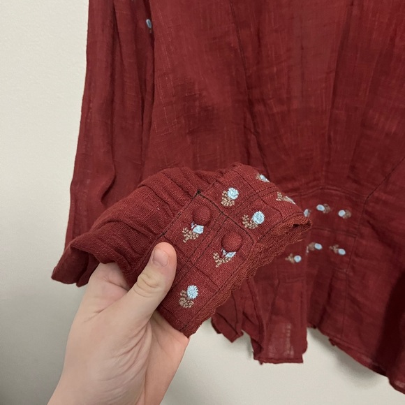Free People Embroidered Kizzy Floral Tie Top Xs Bohemian Cottagecore - Picture 5 of 8